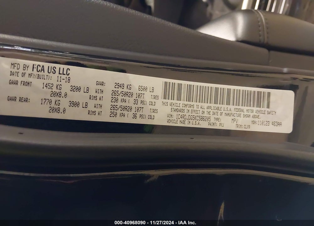 2019 DODGE DURANGO GT PLUS AWD VIN: 1C4RDJDG5KC586205