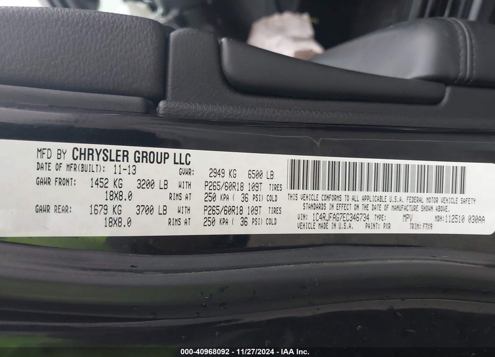 2014 JEEP GRAND CHEROKEE LAREDO VIN: 1C4RJFAG7EC346734
