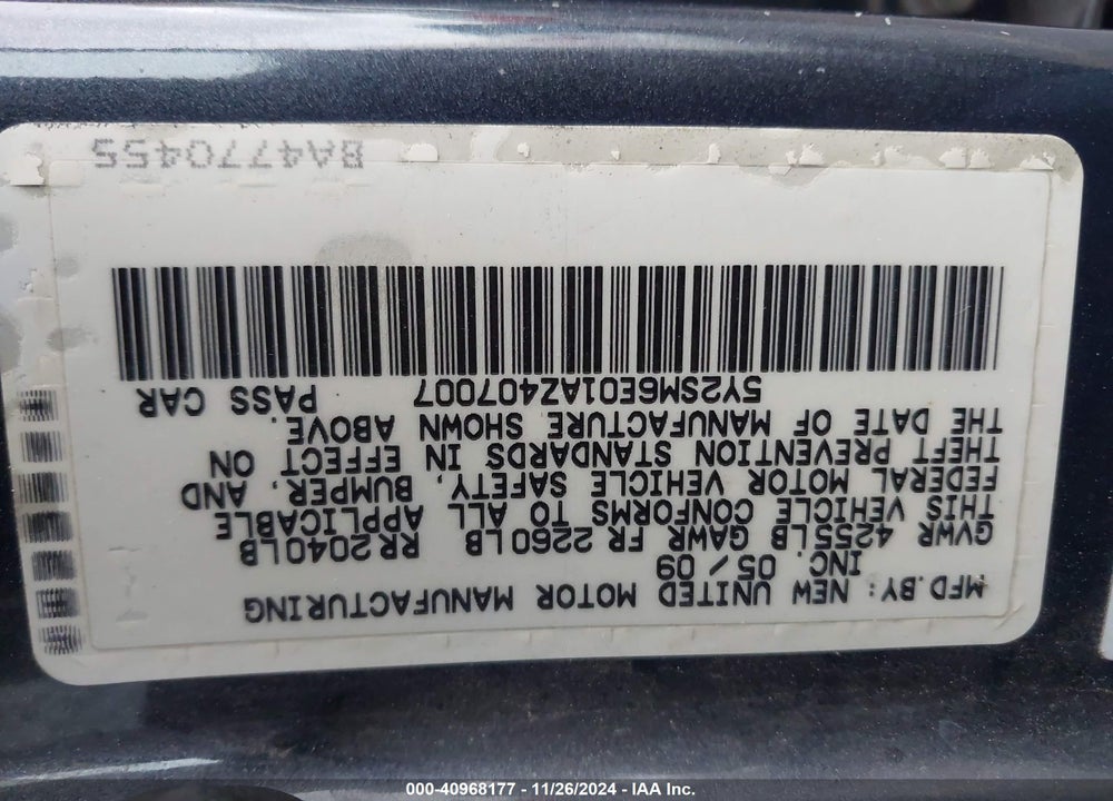 2010 PONTIAC VIBE VIN: 5Y2SM6E01AZ407007