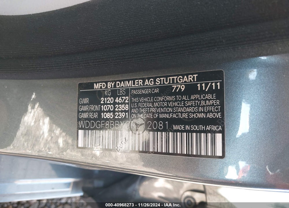 2012 MERCEDES-BENZ C 300 VIN: WDDGF8BBXCR212081