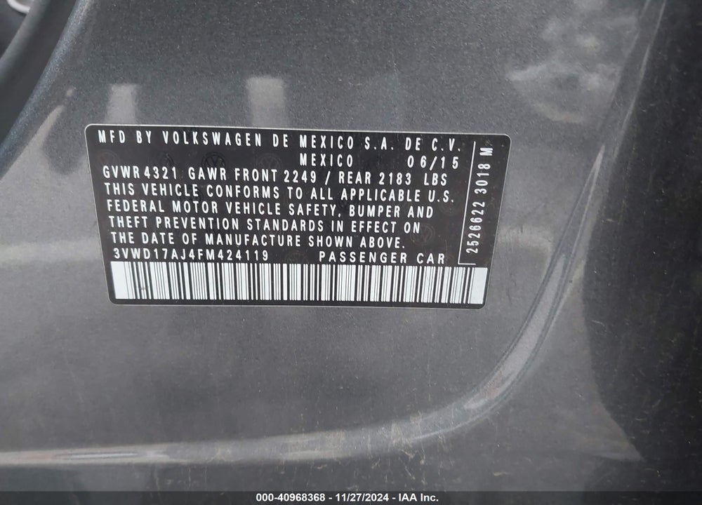 2015 VOLKSWAGEN JETTA 1.8T SE VIN: 3VWD17AJ4FM424119