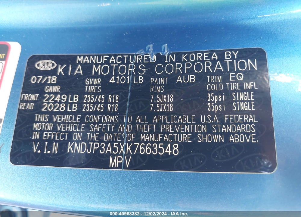 2019 KIA SOUL VIN: KNDJP3A5XK7663548