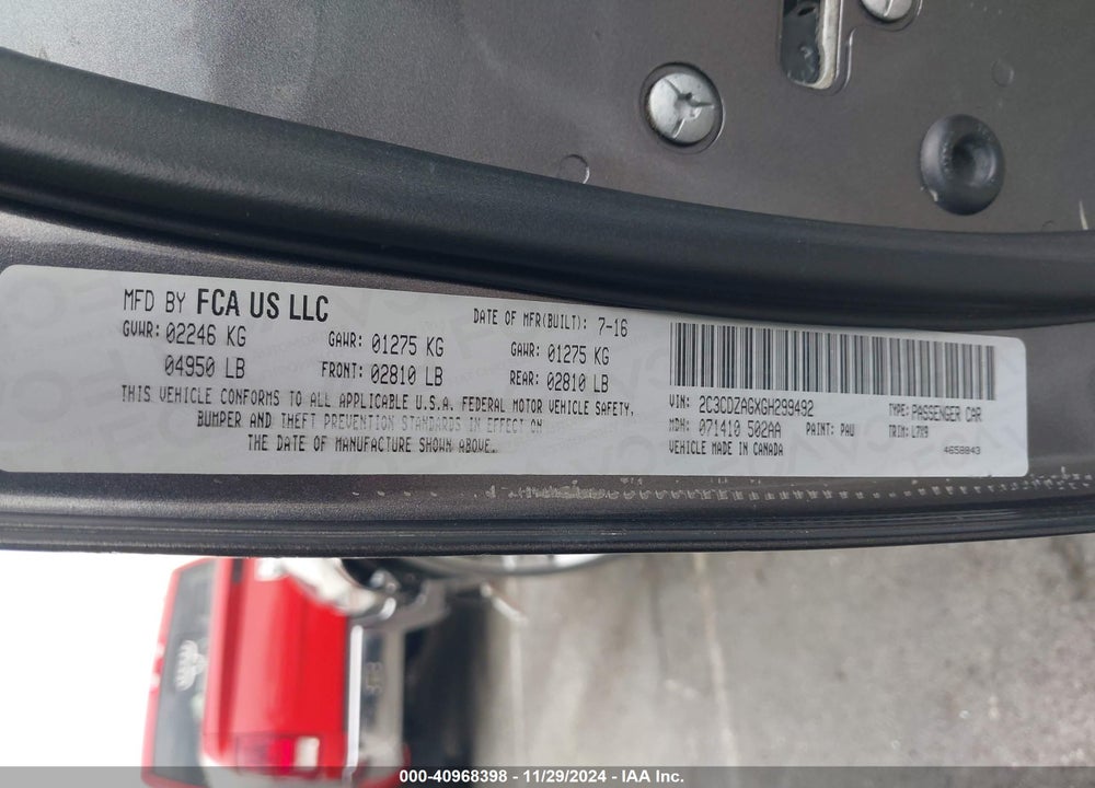 2016 DODGE CHALLENGER SXT VIN: 2C3CDZAGXGH299492