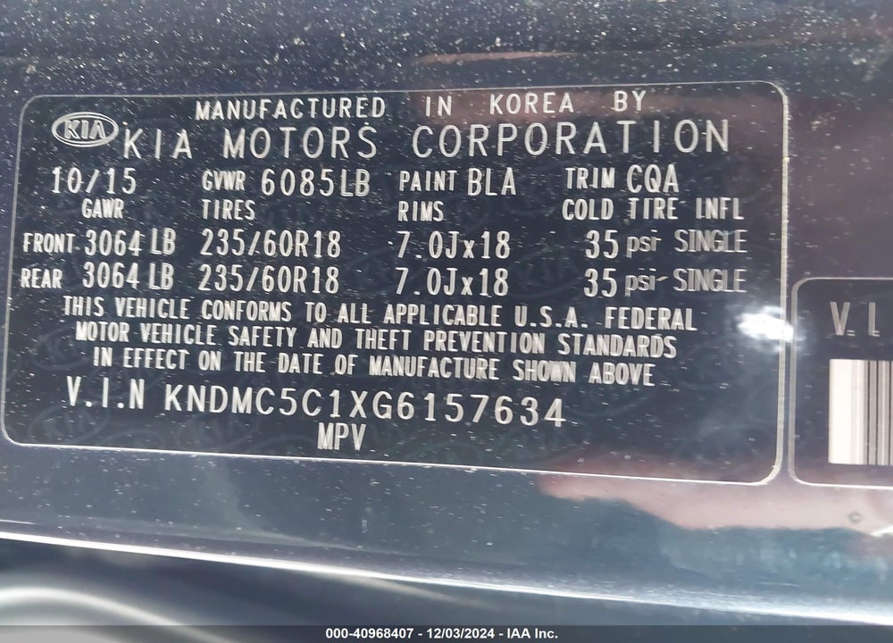 2016 KIA SEDONA SX VIN: KNDMC5C1XG6157634