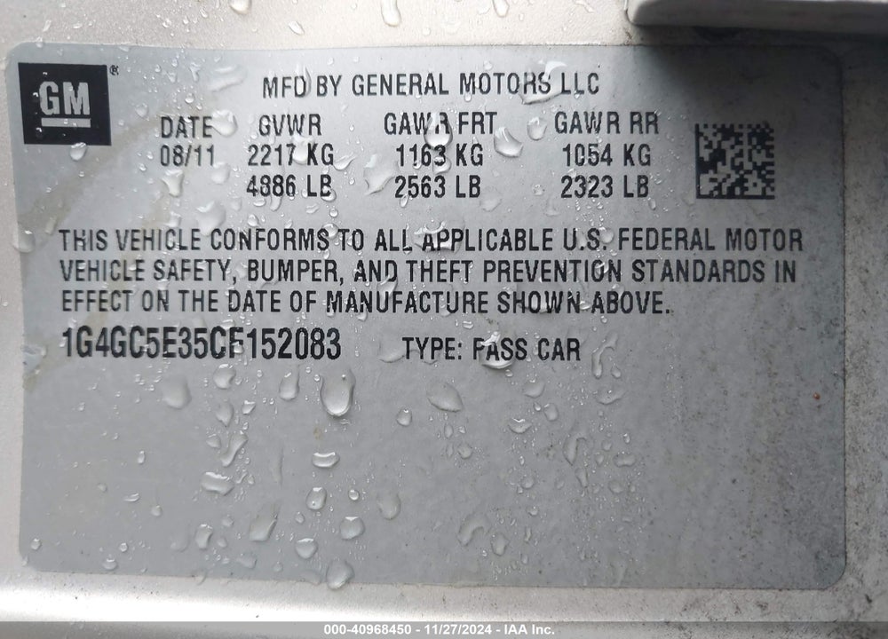 2012 BUICK LACROSSE LEATHER GROUP VIN: 1G4GC5E35CF152083