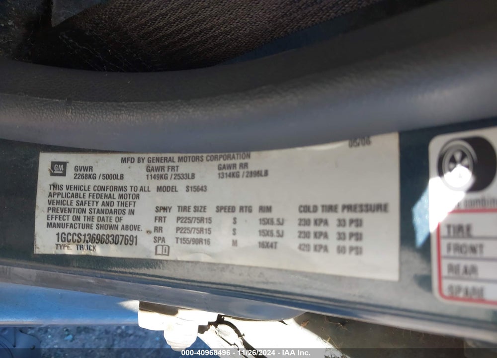 2006 CHEVROLET COLORADO LT VIN: 1GCCS136968307691