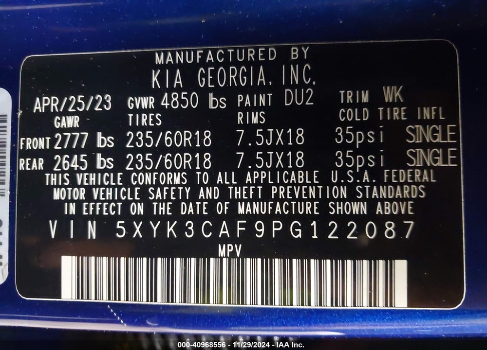 2023 KIA SPORTAGE EX VIN: 5XYK3CAF9PG122087