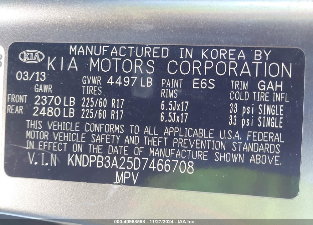 2013 KIA SPORTAGE LX VIN: KNDPB3A25D7466708