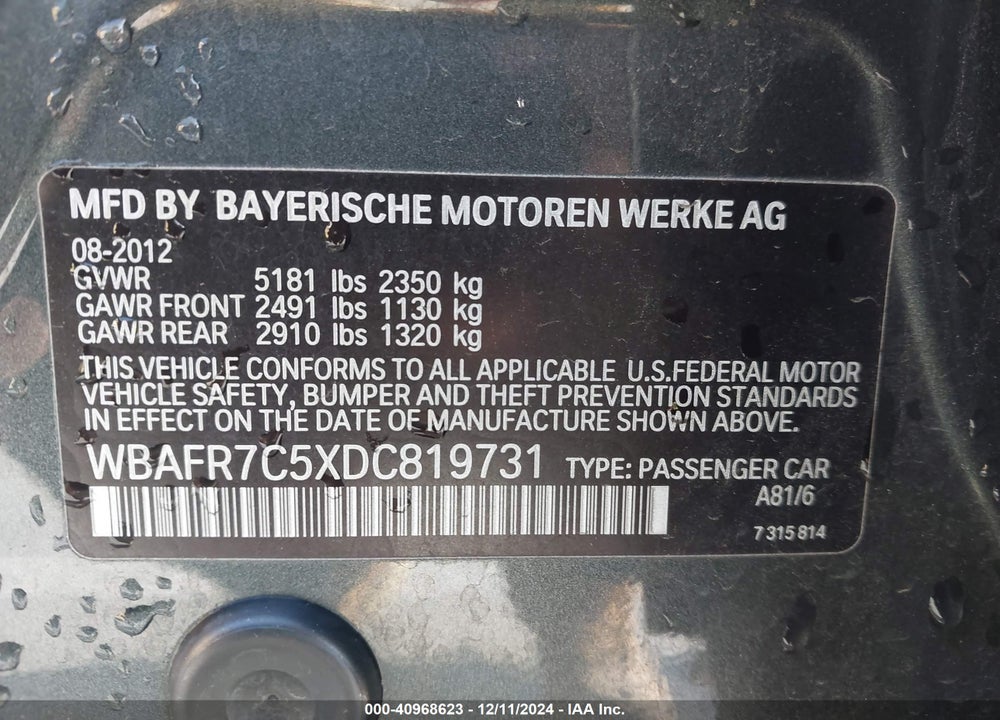 2013 BMW 535I VIN: WBAFR7C5XDC819731