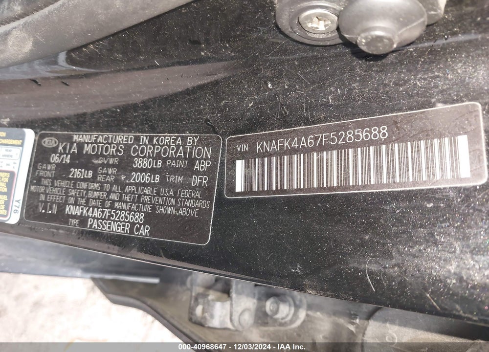 2015 KIA FORTE LX VIN: KNAFK4A67F5285688