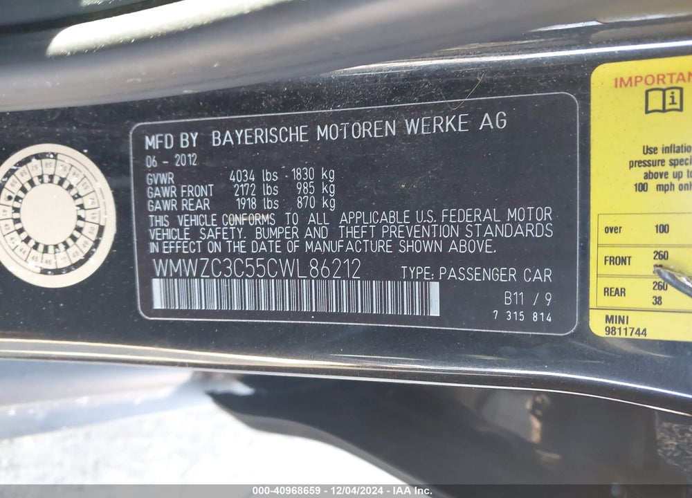 2012 MINI COOPER S COUNTRYMAN VIN: WMWZC3C55CWL86212