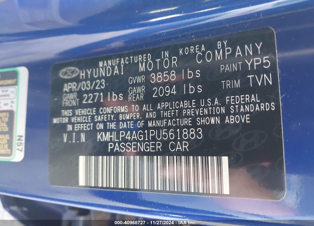 2023 HYUNDAI ELANTRA VIN: KMHLP4AG1PU561883