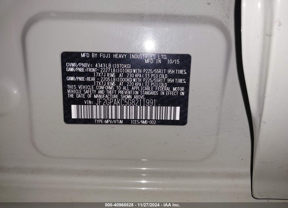 2016 SUBARU CROSSTREK 2.0I LIMITED VIN: JF2GPAKC5G8211991