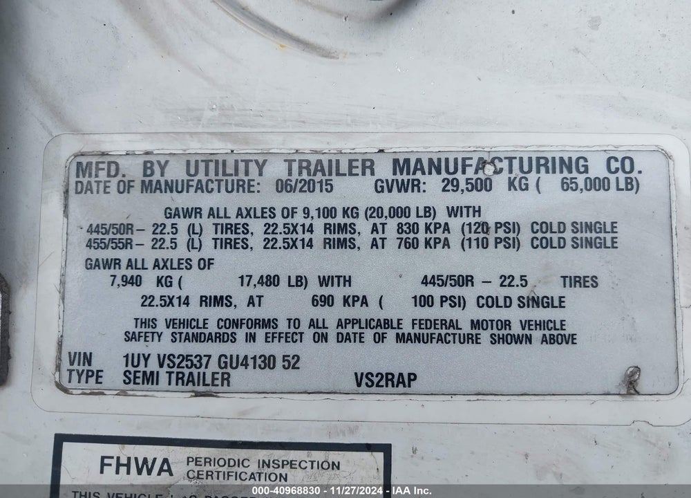 2016 UTILITY TRAILER MFG --- VIN: 1UYVS2537GU413052