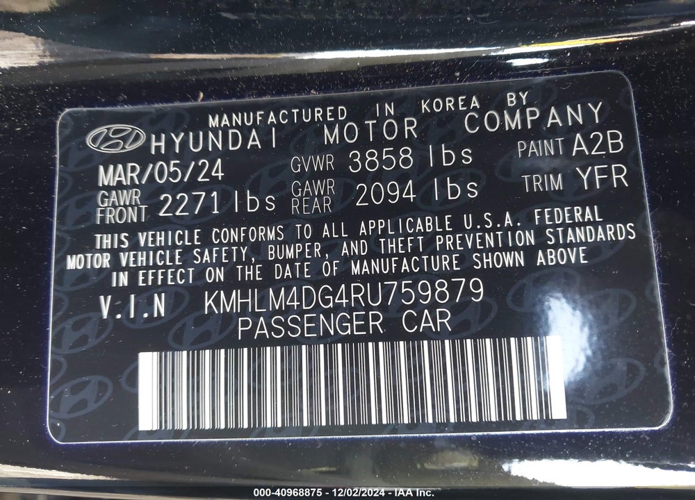 2024 HYUNDAI ELANTRA SEL VIN: KMHLM4DG4RU759879