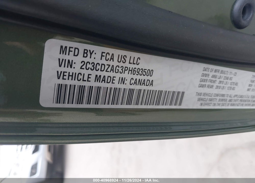 2023 DODGE CHALLENGER VIN: 2C3CDZAG3PH693500