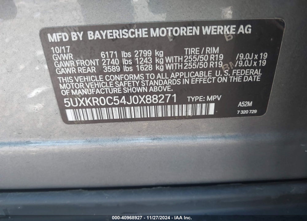 2018 BMW X5 XDRIVE35I VIN: 5UXKR0C54J0X88271