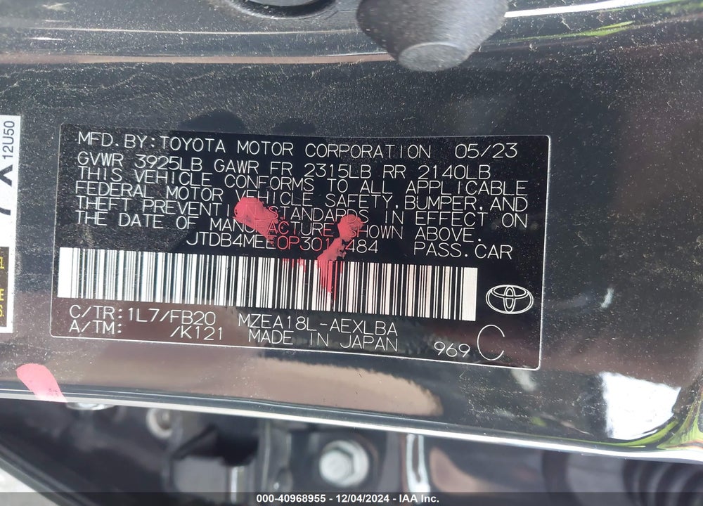 2023 TOYOTA COROLLA LE VIN: JTDB4MEE0P3011484