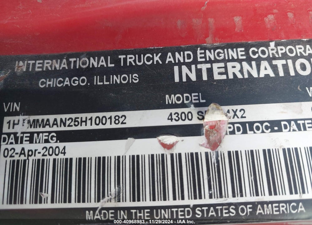 2005 INTERNATIONAL 4000 4300 VIN: 1HTMMAAN25H100182