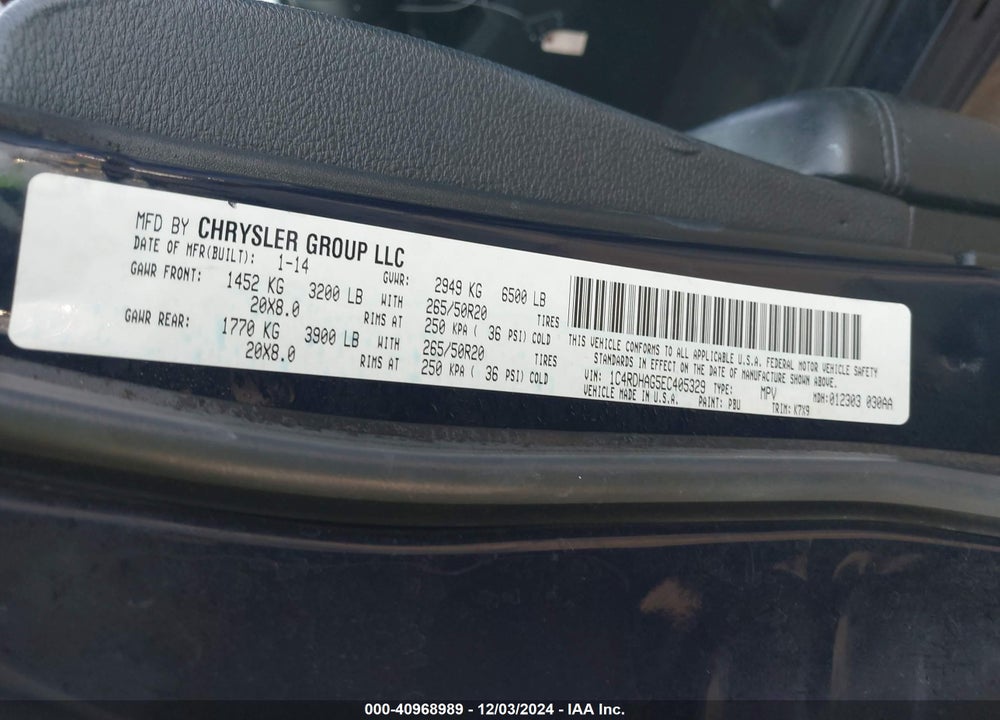 2014 DODGE DURANGO SXT VIN: 1C4RDHAG5EC405329