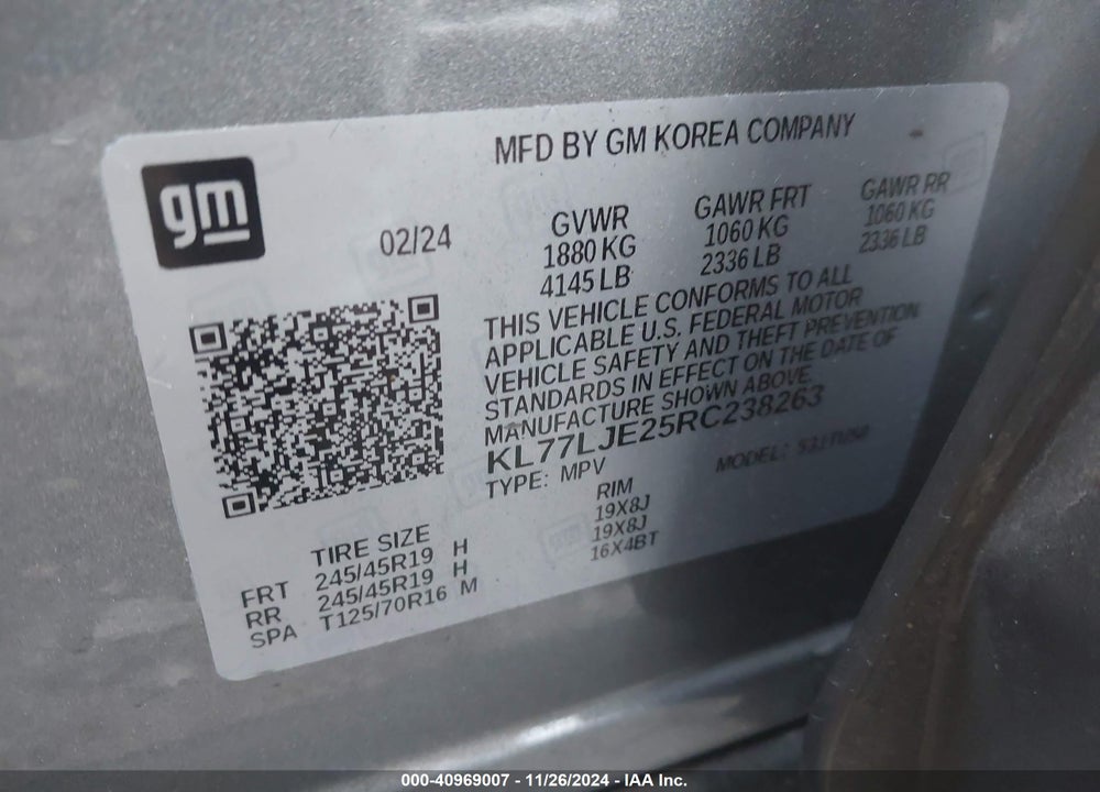 2024 CHEVROLET TRAX FWD 2RS VIN: KL77LJE25RC238263