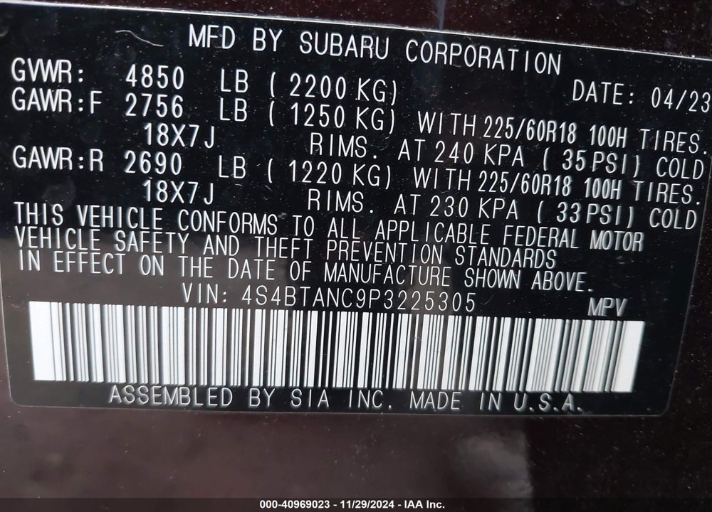 2023 SUBARU OUTBACK LIMITED VIN: 4S4BTANC9P3225305