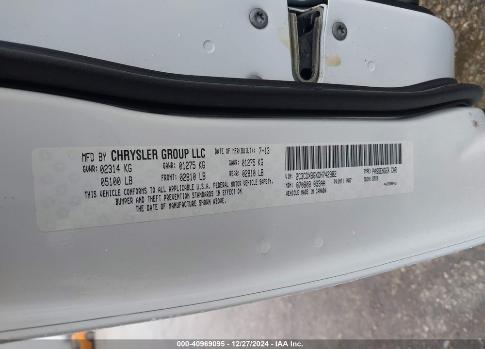 2013 DODGE CHARGER SE VIN: 2C3CDXBGXDH742982