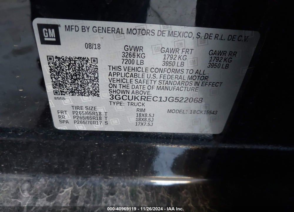 2018 CHEVROLET SILVERADO 1500 VIN: 3GCUKREC1JG522068