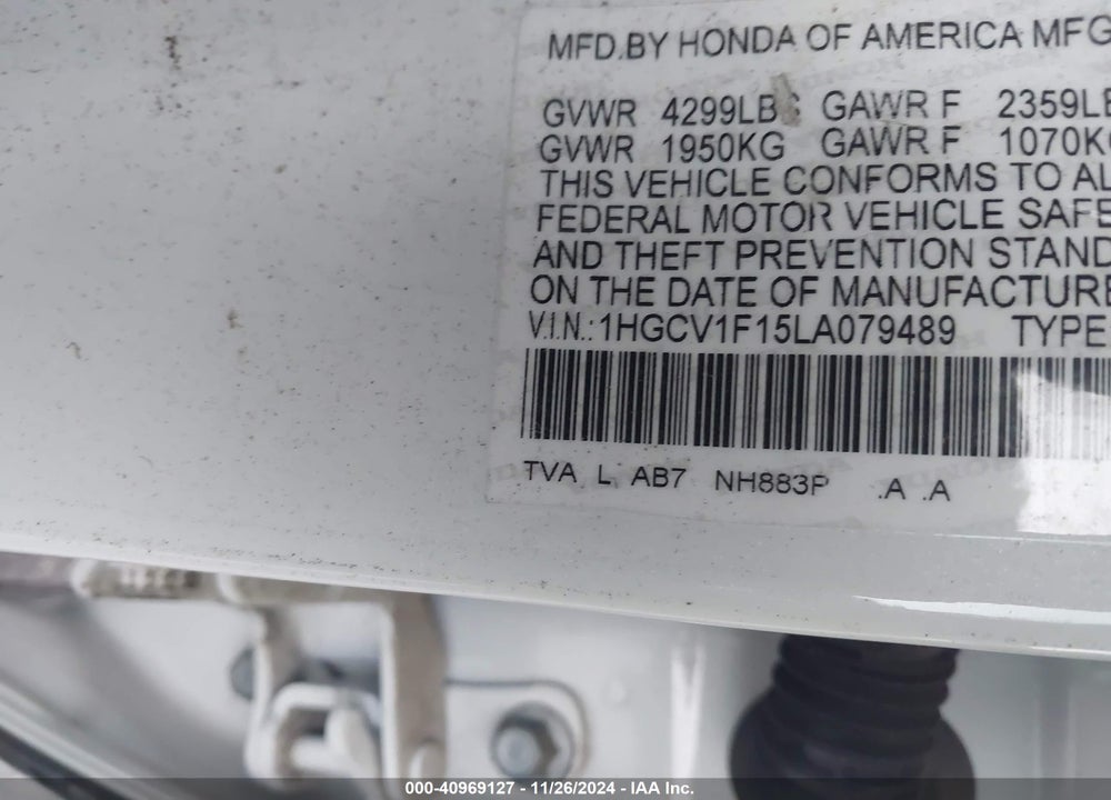 2020 HONDA ACCORD VIN: 1HGCV1F15LA079489