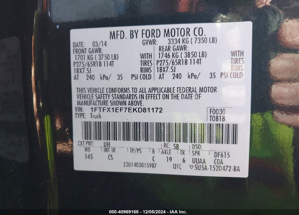 2014 FORD F150 VIN: 1FTFX1EF7EKD81172
