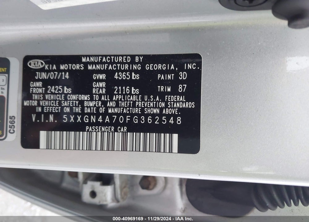 2015 KIA OPTIMA EX VIN: 5XXGN4A70FG362548