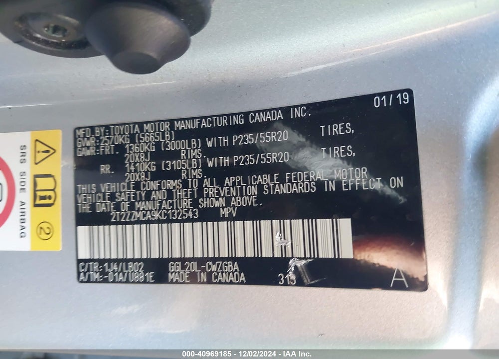 2019 LEXUS RX 350 VIN: 2T2ZZMCA9KC132543