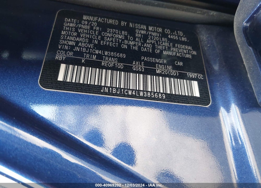 2020 NISSAN ROGUE SPORT VIN: JN1BJ1CW4LW385689
