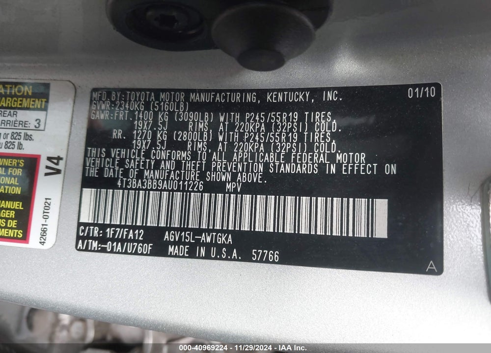 2010 TOYOTA VENZA VIN: 4T3BA3BB9AU011226