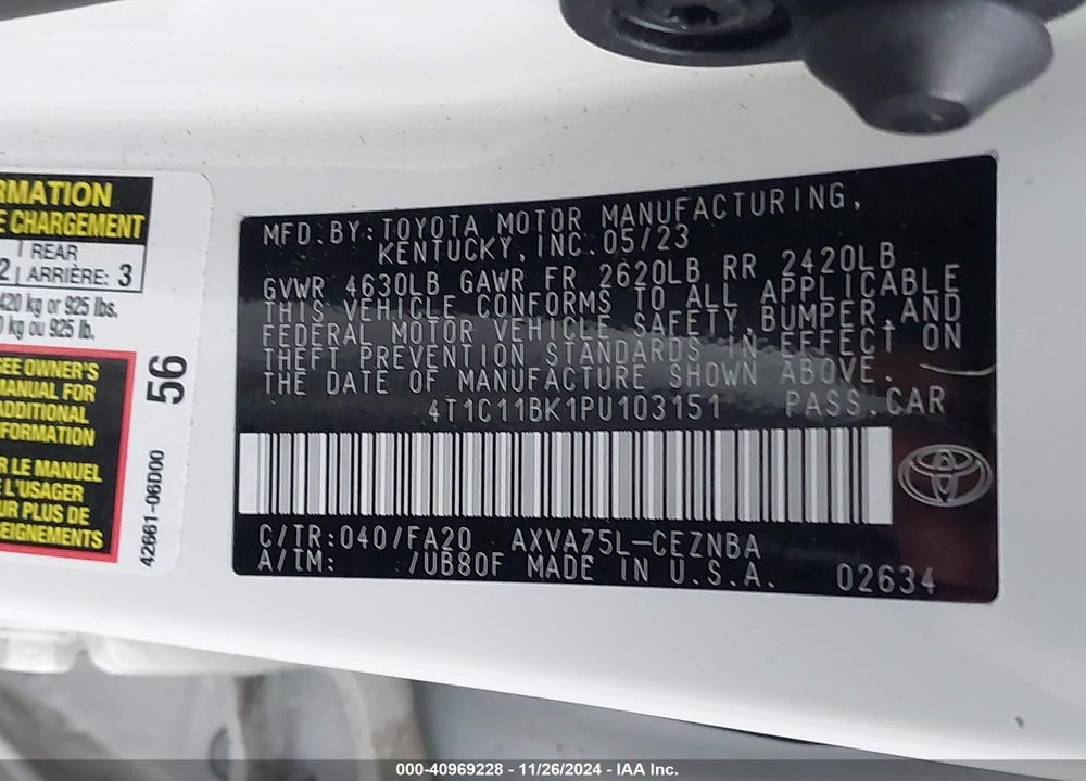 2023 TOYOTA CAMRY LE VIN: 4T1C11BK1PU103151