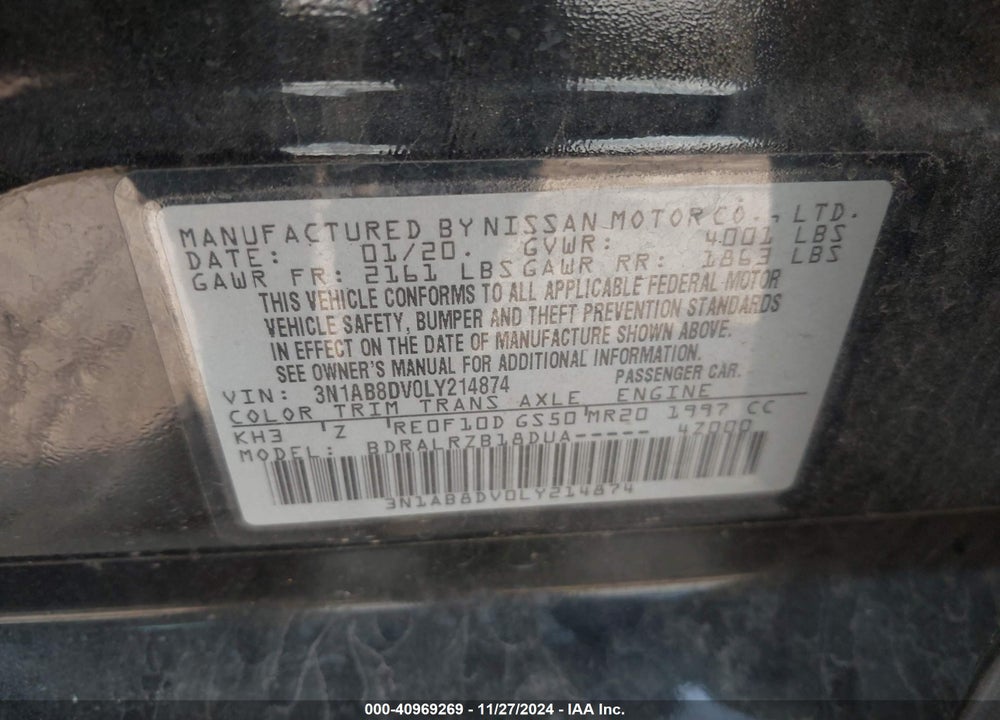 2020 NISSAN SENTRA VIN: 3N1AB8DV0LY214874