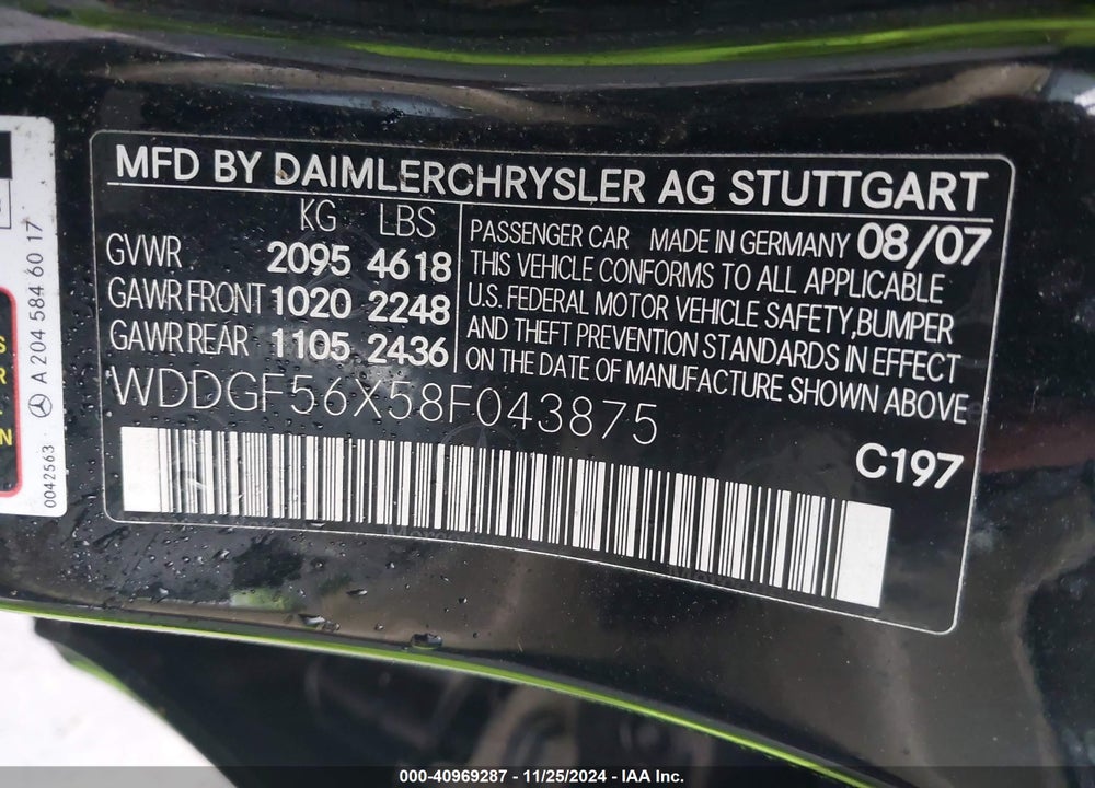 2008 MERCEDES-BENZ C 350 SPORT VIN: WDDGF56X58F043875