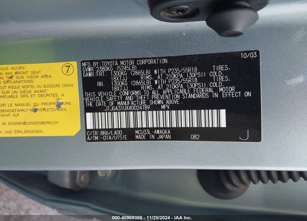 2004 LEXUS RX 330 VIN: JTJGA31UX40024789