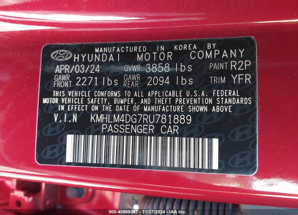 2024 HYUNDAI ELANTRA VIN: KMHLM4DG7RU781889