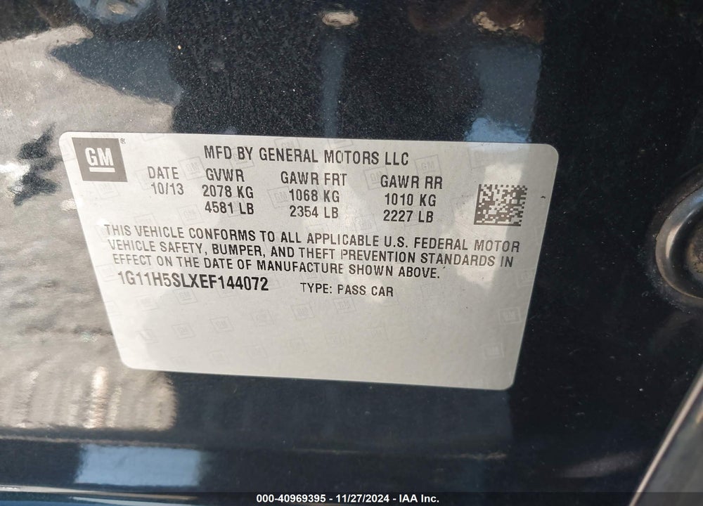 2014 CHEVROLET MALIBU 1LZ VIN: 1G11H5SLXEF144072
