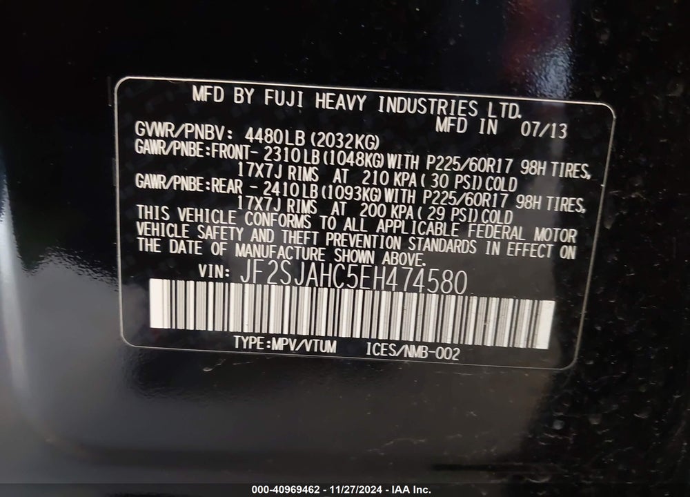 2014 SUBARU FORESTER 2.5I LIMITED VIN: JF2SJAHC5EH474580