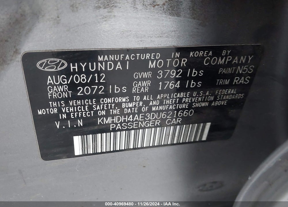 2013 HYUNDAI ELANTRA LIMITED VIN: KMHDH4AE3DU621660