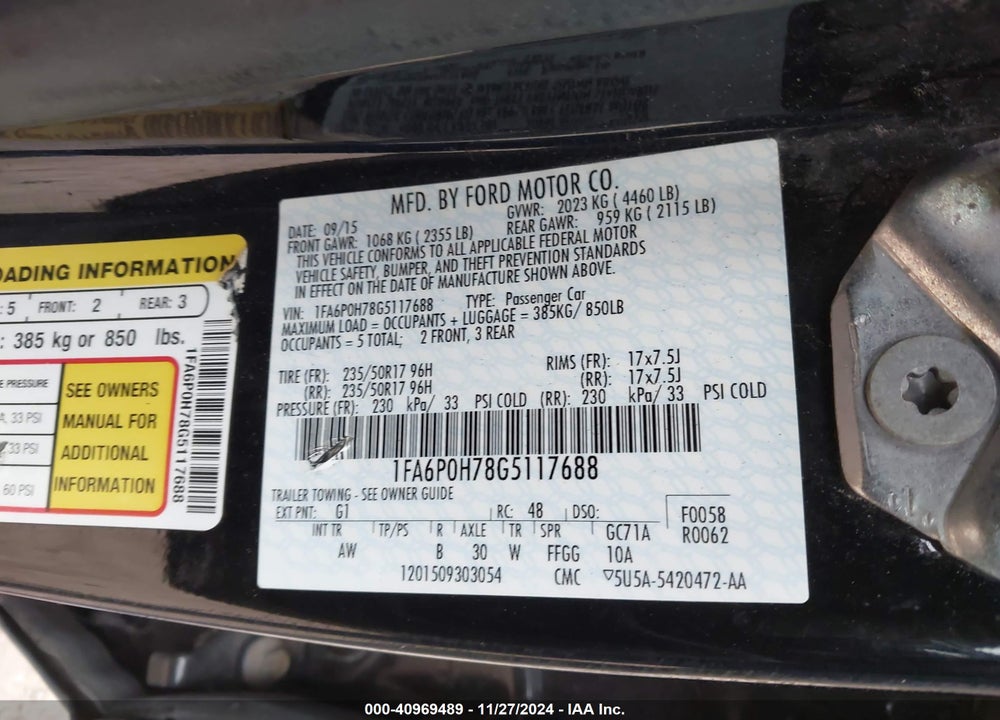 2016 FORD FUSION SE VIN: 1FA6P0H78G5117688