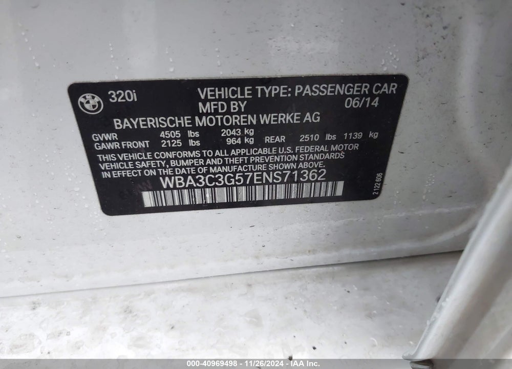 2014 BMW 320I XDRIVE VIN: WBA3C3G57ENS71362