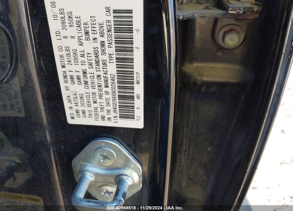 2009 ACURA TSX VIN: JH4CU26689C026462