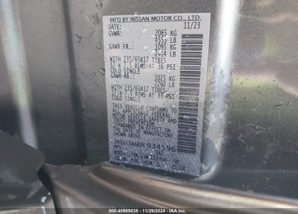 2023 NISSAN ROGUE S FWD VIN: 5N1BT3AA8PC934596