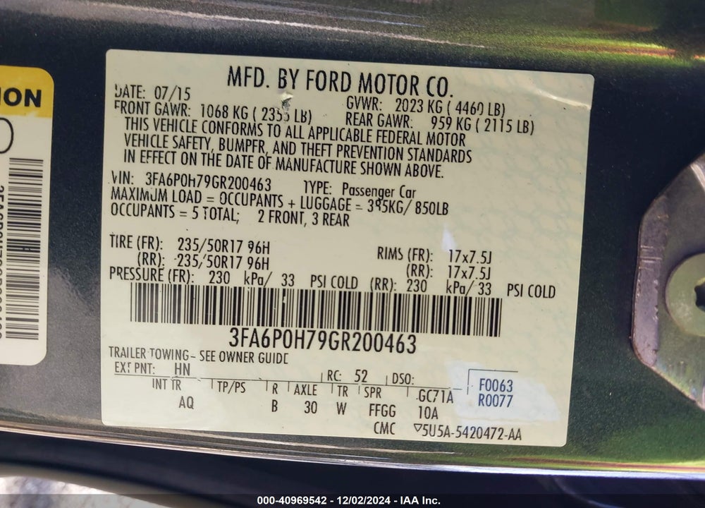 2016 FORD FUSION SE VIN: 3FA6P0H79GR200463
