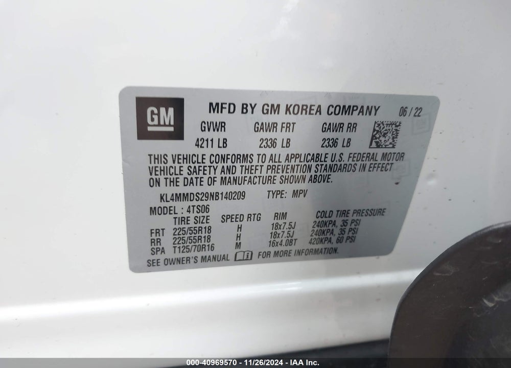 2022 BUICK ENCORE GX FWD SELECT VIN: KL4MMDS29NB140209