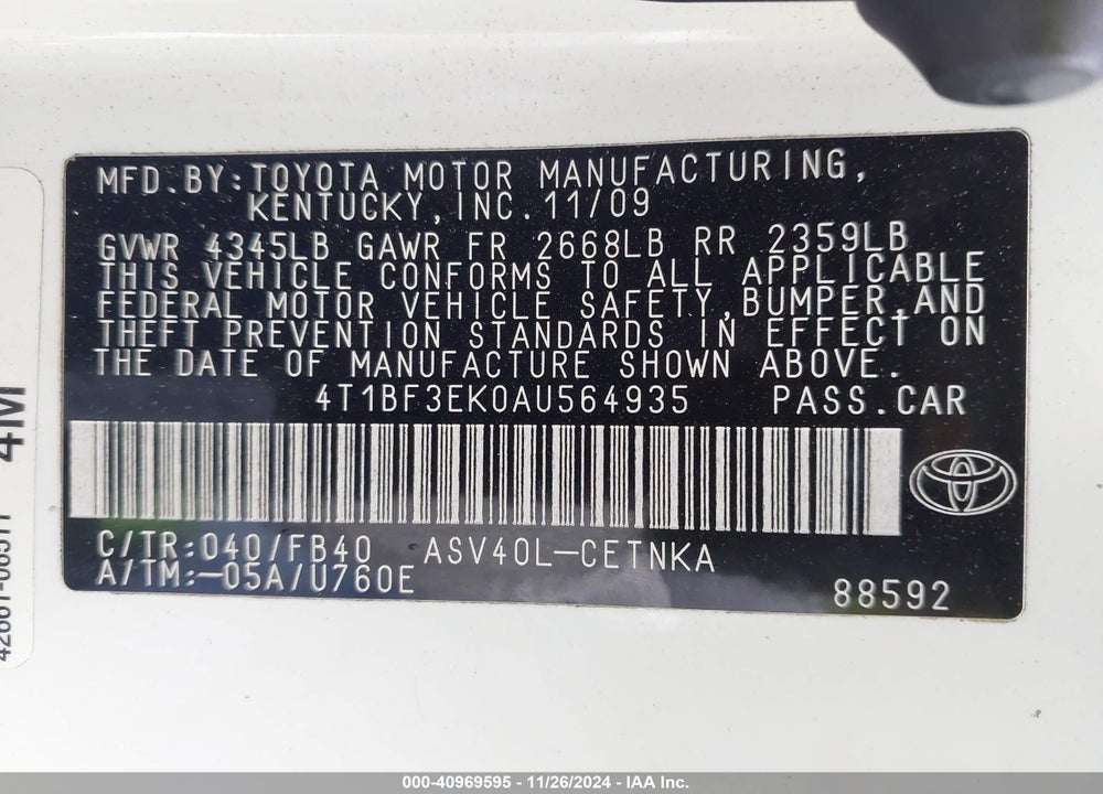2010 TOYOTA CAMRY LE VIN: 4T1BF3EK0AU564935