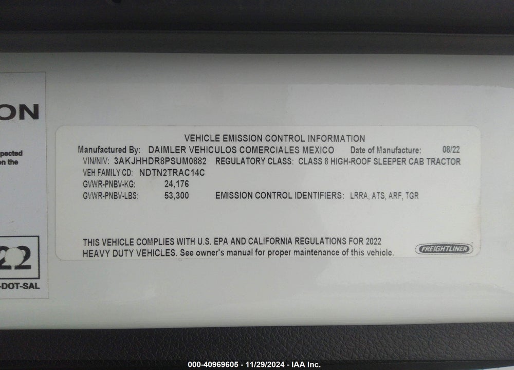 2023 FREIGHTLINER NEW CASCADIA 126 VIN: 3AKJHHDR8PSUM0882